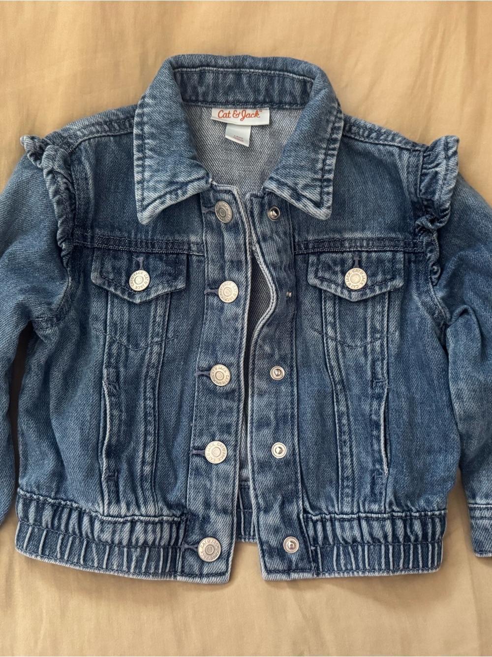 Cat & Jack Denim Jacket in Faded Blue with Ruffle Shoulders, 18 months - Picture 3 of 5
